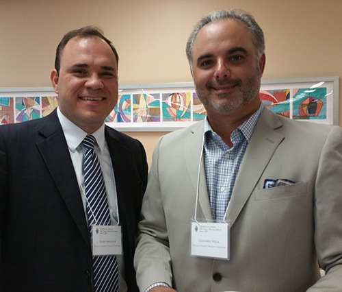 Eddy Augsten, left, and Gus Vega, of Vega and Oprandi Wealth Partners, were among the more than 100 tax, wealth management and accounting professionals who attended the first Legacy Planning Summit hosted by the Archdiocese of Miami's Development Office.