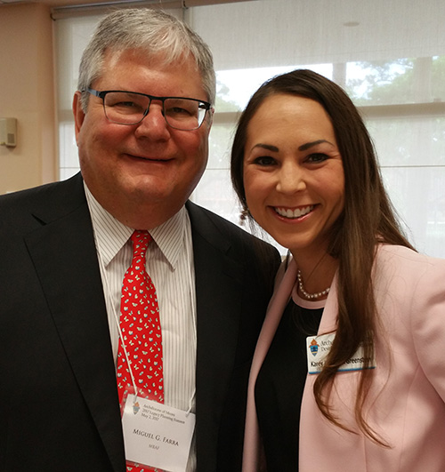 Karey Bosack Greenstein, right, senior director of Planned Giving for the archdiocese, poses with Miguel G. Farra, chairman of the Tax and Accounting Department at MBAF Financial Advisors. MBAF sponsored the first Legacy Planning Summit hosted by the Archdiocese of Miami's Development Office.