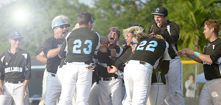 Archbishop Carroll High School players rejoice after winning the 3A Regional Championship game vs. Highlands Christian 6-5, and advancing to the state tournament for the first time since 2001. Despite a 6-0 loss there May 31 in the state semifinal, the Bulldogs wound up with a 26-3 record for the season.