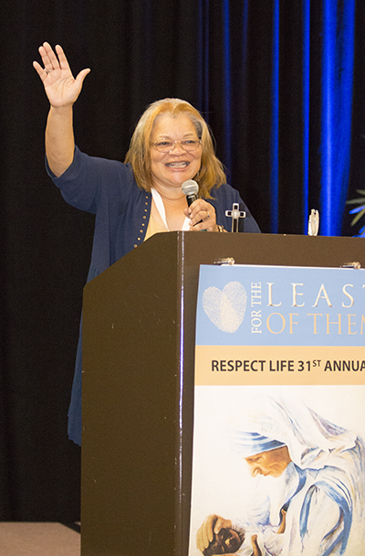 Alveda King, niece of civil rights icon Martin Luther King, Jr., speaks of the connection between the civil rights movement of the 1960s and today's pro-life movement, during her talk at the 31st annual Respect Life State Conference, 