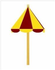 The ombrellino is part of the papal regalia. It is one of the honorary symbols of a basilica and may be used in the basilica's coat of arms, and carried in processions by the basilica's canons. The ombrellino is normally made of alternating red and gold fabric, and is usually displayed in a partially unfolded manner. The eight-segment umbrella is two-feet, six-inches wide, and three-feet high. The support pole is standard gauge and is eight-feet in height; three feet fall within the umbrella portion, and five feet are exposed below.