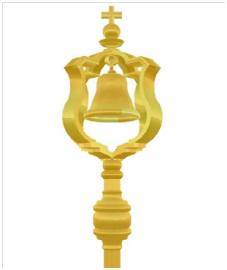 The tintinnabulum is a bell mounted on a pole, placed in a basilica to signify the church's link with the pope. The shape of the bell enclosure is based on the gold medal Mary Immaculate Star of the Sea School awarded to valedictorians, which pays tribute to the work of the Sisters of the Holy Names of Jesus and Mary and the role of Catholic education in creating and sustaining the faith of the community. The total height of the tintinnabulum is eight-feet, six-inches.