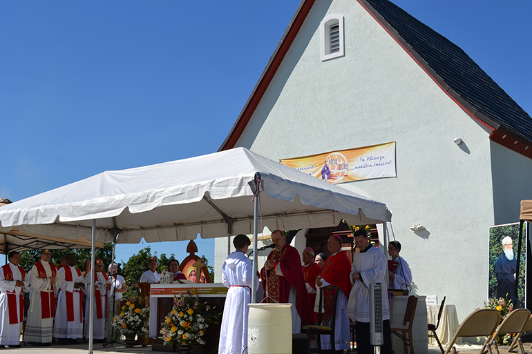 The Schoenstatt shrine in Homestead, seen here as Archbishop Thomas Wenski celebrates the 100th anniversary Mass, is a replica of the original one in Germany.