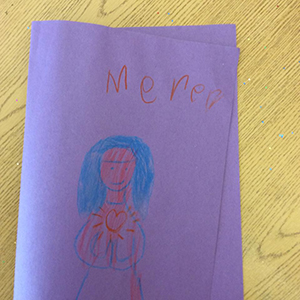 A child drew a picture of Mary during Bible camp. The children all had a devotion to the Blessed Mother and loved to sing Immaculate Mary.