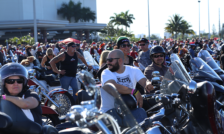 About 30,000 motorcycle riders prepare to depart the Mardi Gras Casino grounds in Hallandale Beach for the Toys in the Sun Run to Markham Park in Sunrise.