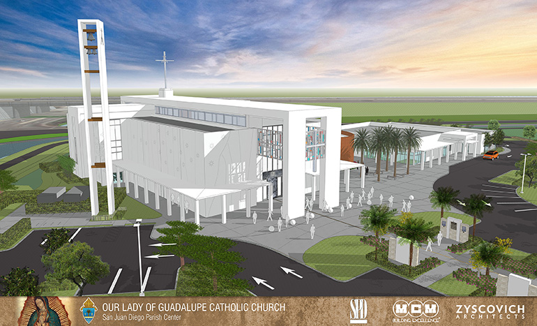 Architect's rendering of Our Lady of Guadalupe Church, with chapel and multipurpose building, which is slated to be dedicated on the feast day of Guadalupe, Dec. 12, 2015.