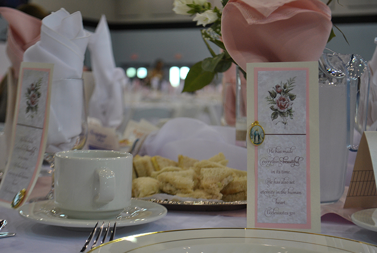 Place setting for the Sunday afternoon tea at Archbishop Coleman Carroll High School, where the guests speaker was former America's Next Top Model, Leah Darrow.