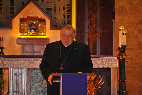 Archbishop Thomas Wenski leads a Lenten evening of reflection for about 60 leaders of youth and young adult groups from throughout the Archdiocese of Miami. The reflection took place in St. Martha Church, next door to the archdiocesan Pastoral Center.