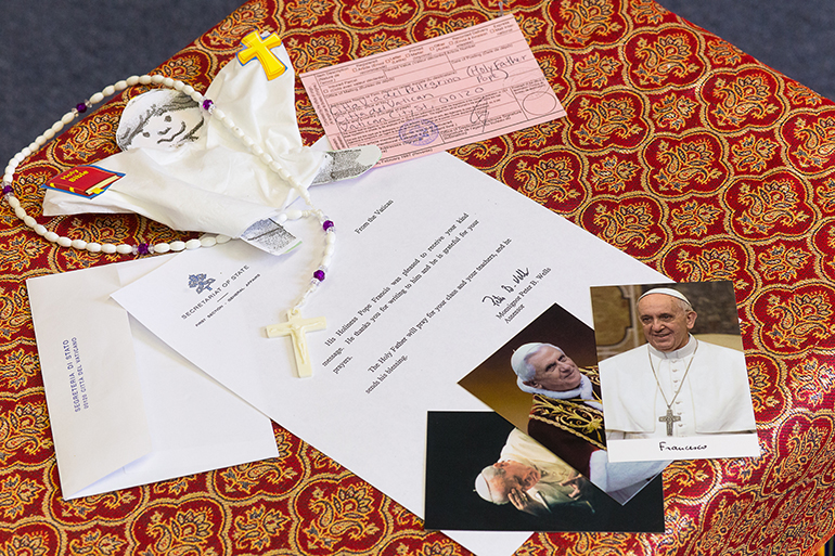 Ryan Walsh, a second grader at St. Coleman School in Pompano Beach, received an acknowledgment from the Vatican after mailing his "Flat Stanley" school project to Pope Francis at the end of last year. The return package included prayer cards and a letter from U.S. Msgr. Peter B. Wells, assessor for general affairs at the Vatican.