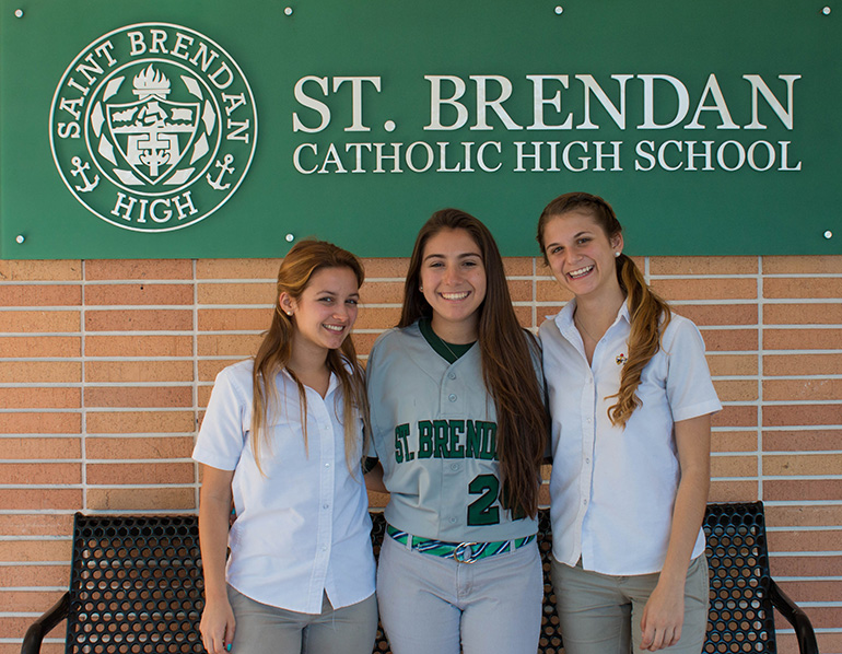 Three of St. Brendan's nine 2015 Silver Knight nominees are pictured here. From left: Madison Ramirez, Marisa Beltran and Riley Mullins.