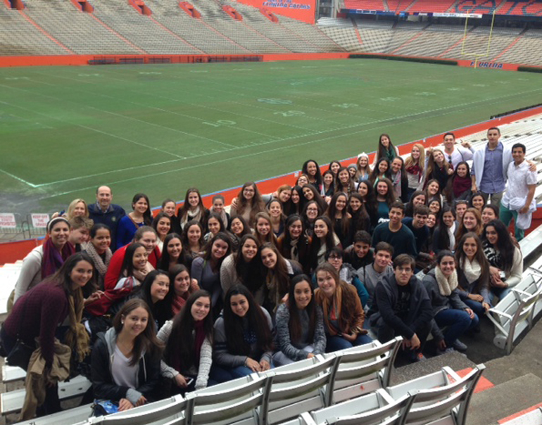 St. Brendan High students pose for a picture at the University of Florida's Ben Hill Griffin stadium, also known as "The Swamp." On a three-day tour, students visited several universities throughout Florida.