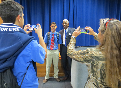 After each lecture, Freedom Rider and civil rights activist Rip Patton took the time to answer questions and take photos with Columbus High school students.