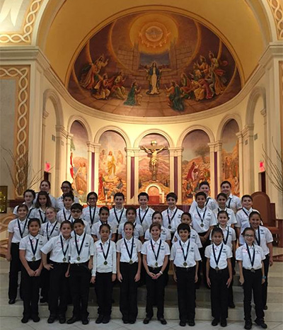 The St. Bonaventure Children's Chorale pose after their performance at the Pueri Cantore Festival held at St. James Cathedral in Orlando in February.