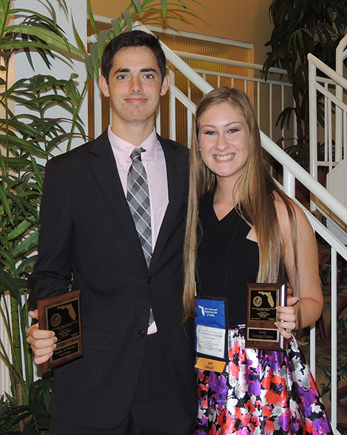 St. Thomas Aquinas students Lauren Enten and Brandon Wummer poses with their trophies at the State Science Fair.