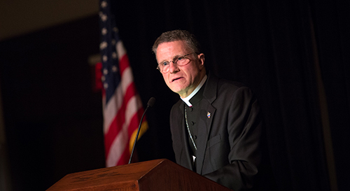 Archbishop Timothy P. Broglio, head of the Archdiocese for the Military Services USA, speaks to the Catholic legal community in Fort Lauderdale about religious freedoms and military chaplaincy following the annual Red Mass April 23 at St. Anthony Church in Fort Lauderdale.