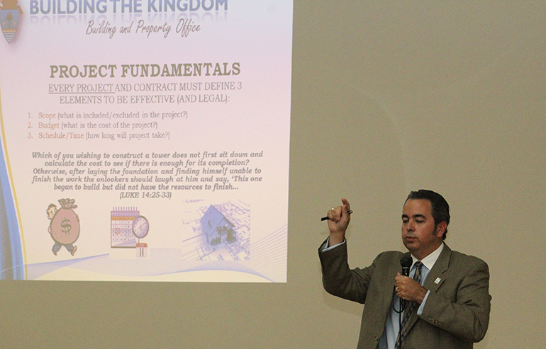 David Prada, senior director at the archdiocesan Building and Property Office, gives an Earth Day perspective during a talk on project fundamentals.