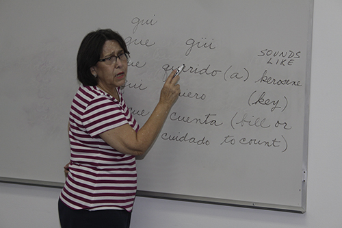 Lydia Hoyo teaches pronunciation during one of the daily Spanish language classes that are part of SEPI's annual summer immersion course in Spanish language and culture.