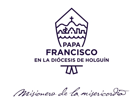 Este es el logo que se usará para la visita del Sucesor del apóstol Pedro a la Diócesis de Holguín: una mitra sobre la que se representan elementos identitarios y geográficos de los territorios que conforman la diócesis, que abarca los 14 municipios de la provincia de Holguín y 6 de la provincia de Las Tunas.