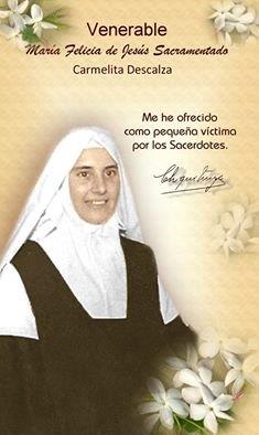 Venerable Maria Felicia de Jesus Sacramentado, lovingly known as Chiquitunga in ner native Paraguay. The phrase says, "I have offered myself as a small victim for the priests."