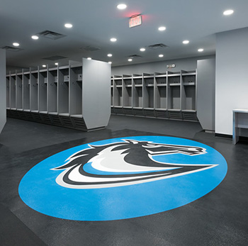 Partial view of the new locker room dedicated a week before the start of the school year at Archbishop Edward McCarthy High School.