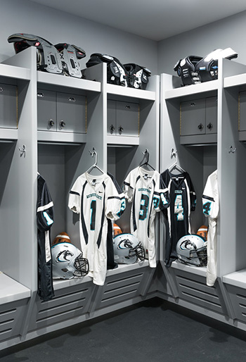 Partial view of the new locker room dedicated a week before the start of the school year at Archbishop Edward McCarthy High School.