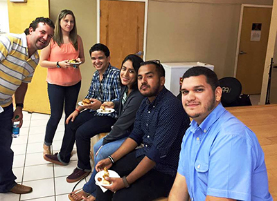 St. Andrew young adults enjoy the youth ministry kick off night; from left: Dale Mattice Jr, Laura Ortiz, Omar Gonzalez, Clara Aldas, Rodrigo Llanos and David Rojas.