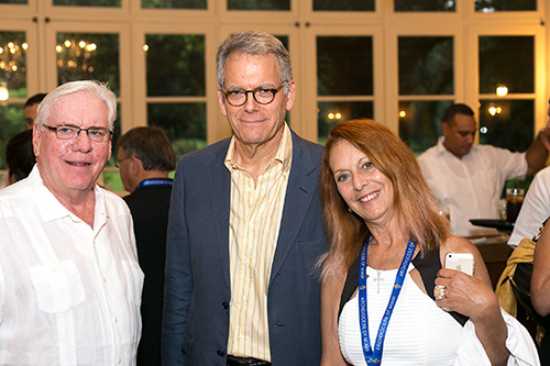 Ambassador Jeffrey DeLaurentis, center, chief of mission at the U.S. embassy in Havana, poses for a photo with Coral Springs Mayor Skip Campbell, one of the Miami pilgrims, left, and Vivian Mannerud, owner of Airline Brokers, which handled the logistics of the pilgrimage.