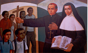 Painting depicts the founders of the Claretian congregation, St. Antonio Maria Claret and Maria Antonia de Paris. They founded the community in Cuba in 1855.