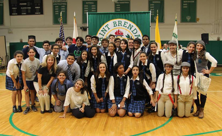 A team of champions: Mother of Christ School students pose together at the Academic Olympics hosted at St. Brendan High. The team won 32 individual medals and first place overall in their division.