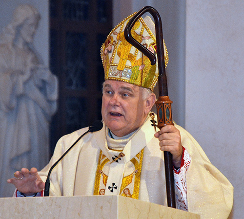 Archbishop Thomas Wenski preaches the homily at the White Mass celebrated Nov. 21 at St. Patrick Church, Miami Beach.