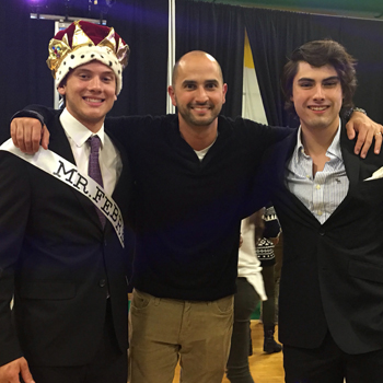 All hail the new Mr. Sabre: Pictured, from left, St. Brendan High's Mr. Sabre 2016, Adrian "AJ" De La Torriente, with faculty member JP Arrastia, and Mr. Sabre 2015, Eric Quinones.