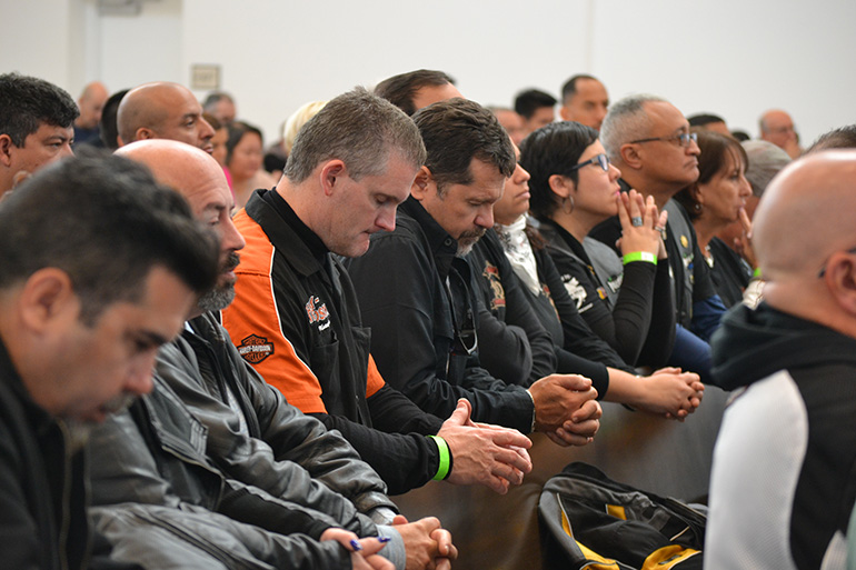 Bikers join Our Lady of Guadalupe parishioners to celebrate Mass before heading out on the 2016 Archbishop's Motorcycle Ride.