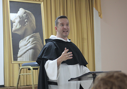Father José David Padilla, of the Order of Preachers, delivers a talk on the life of St. Dominic of Guzman, Feb. 28 at St. Dominic Church in Miami. It was the first of a series of events the church will host to mark the 800th anniversary of the founding of the Dominican Order.