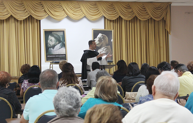 Father José David Padilla, of the Order of Preachers, delivers his talk on the life of St. Dominic of Guzman, founder of the Dominican Order.