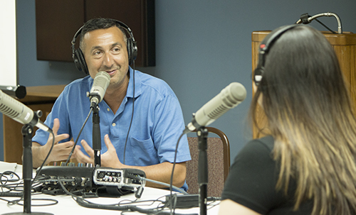 The Catholic Guy on SiriusXM Radio, Lino Rulli, speaks with Cynthia Villa, who drove two hours from Immokalee to take part in the live program. She started listening to the show about three years ago.