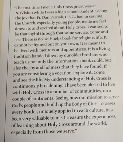 Holy Cross Father Matthew Hovde's comments after his ordination.