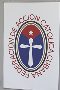La bandera y la cruz predominan en el escudo de la Federación de Acción Católica de Cuba, grupo fundado por el Hno. Victorino para evangelizar a la isla.