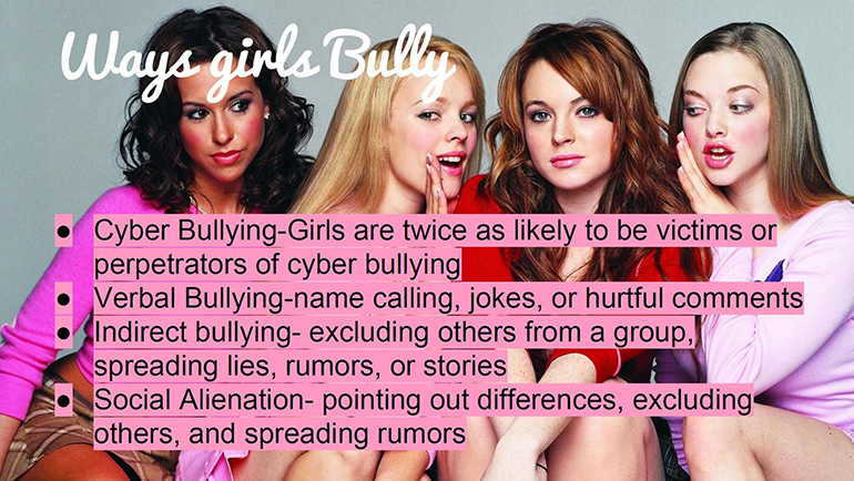A still from the 2004 movie "Mean Girls" backs up facts in a PowerPoint presentation by the Aquinas Kindness club.