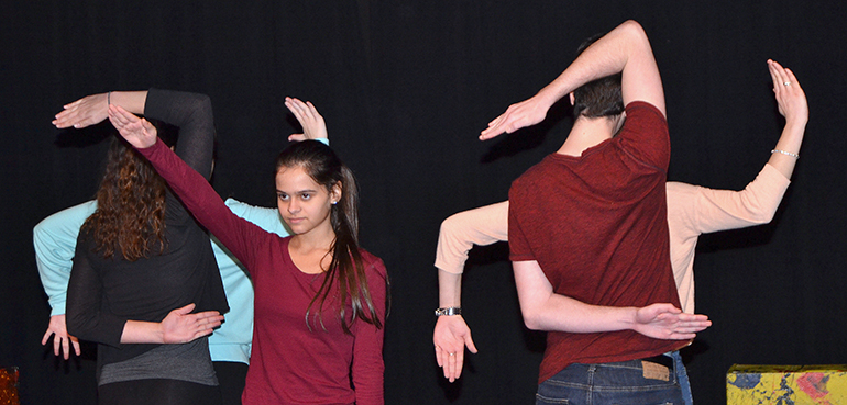 Rebecca Correa joins other Maverick Players in "Brainwashed," a skit about manipulation through fear.