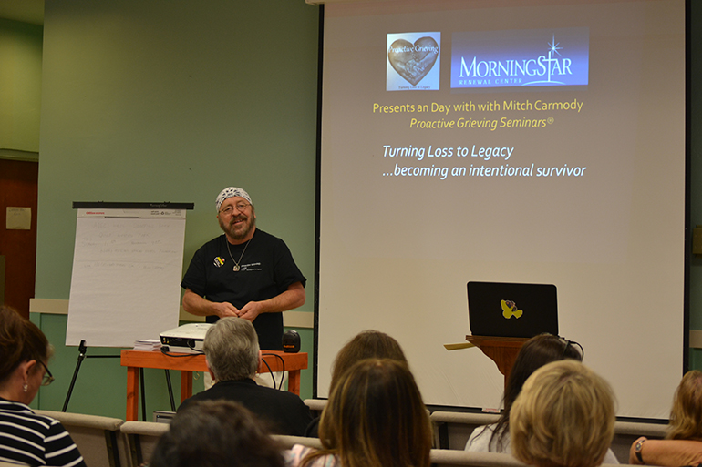 Mitch Carmody shares his methods of dealing with grief during the seminar at MorningStar Renewal Center.