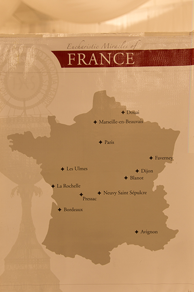 This map of France points to the different cities where eucharistic miracles have taken place in that country alone.
