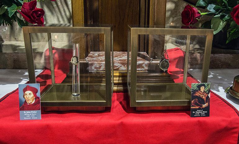 The relics, a piece of St. Thomas More’s jawbone and tooth and St. John Fisher’s ring, are on a tour in the U.S. as part of the annual Fortnight for Freedom celebration of religious liberty. “The Strength of the Saints” relics tour will end July 4 in Washington, D.C.