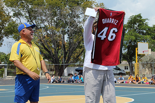 March 18, 2016
MIAMI

Number 46 goes to Coach William Oharriz: Sts. Peter and Paul School recognizes Coach Oharriz with his own customized Miami Heat jersey. The 46 marks his 46 years of coaching at Sts. Peter and Paul School.