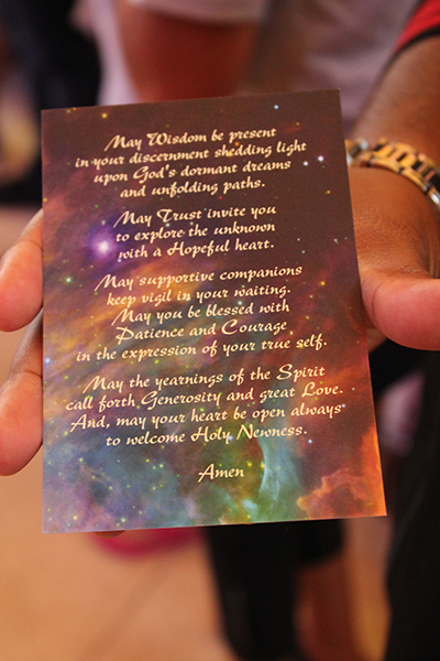 A closer view of the prayer cards presented to students who participated in STU Impact, a summer theology institute for high school students looking to deepen their faith.