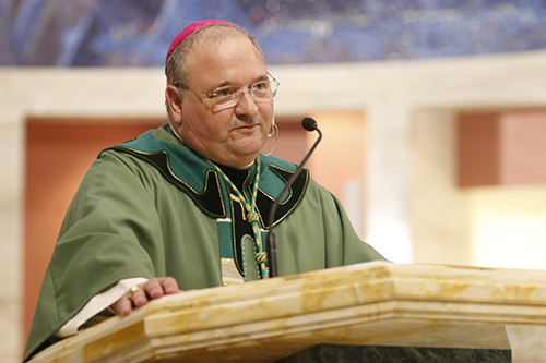 Bishop Peter Baldacchino preaches the homily at the World Youth Day pilgrims send-off Mass.