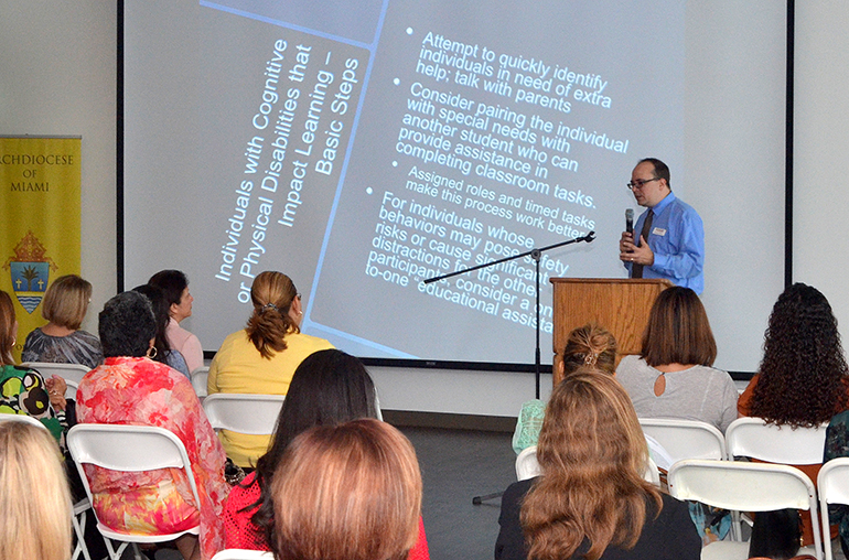 Joseph White of Our Sunday Visitor gives the keynote speech at the Rel Ed Expo.