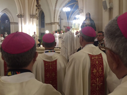 Archbishop Thomas Wenski's view during the Mass in the Basilica of Our Lady of Lourdes in Bogota.