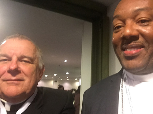 Archbishop Thomas Wenski takes a selfie with Archbishop Max Mezidor of Cap Haitien on the last day of the celebration of the Extraordinary Jubilee of Mercy on the American Continent.