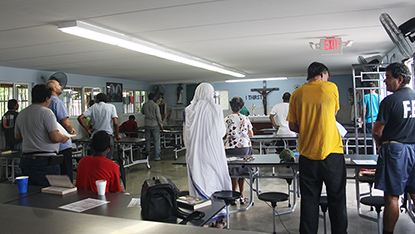 Every Friday, the Missionaries of Charity observe a Holy Hour before serving food to Miami's homeless. They pray the rosary in English and Spanish with any homeless persons who wish to attend.