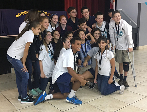 Students from St. Bonaventure School in Davie pose for a photo after winning the 2016 Academic Olympics hosted Sept. 23 by Archbishop Edward McCarthy High School.